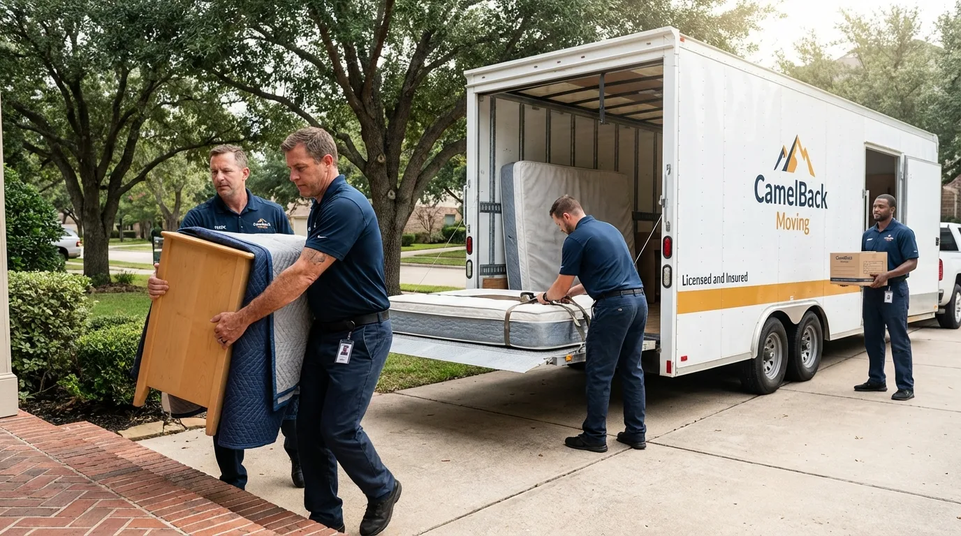 Crew loading residential truck for cross-state move from Chama, NM
